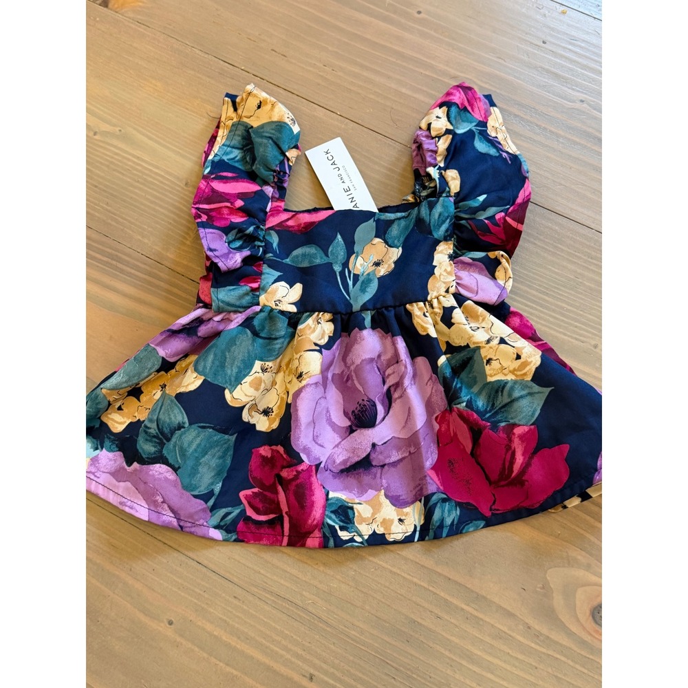 K17 Janie and Jack Baby Girls Floral Ruffle Peplum Top Navy Purple 12-18m NEW